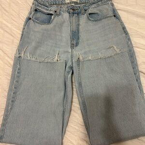 Light Wash Abercrombie and Fitch Distressed Wide Leg Jeans
